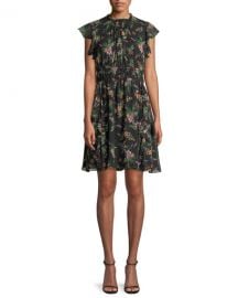 Shoshanna Amora Floral-Print Silk Flutter-Sleeve Mini Dress   Neiman at Neiman Marcus